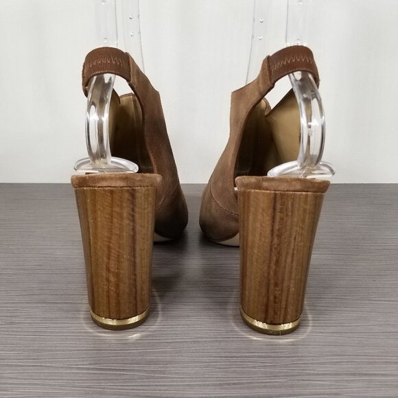 Michael Kors Peep Toe Slingback Heels, Brown Suede, Womens Size 9.5 M - Picture 5 of 11